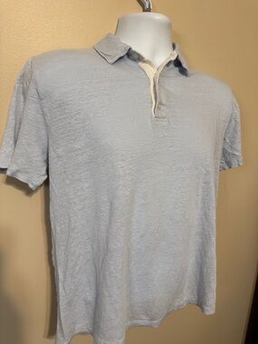Vince Pale Blue Men’s Polo Shirt 100% Linen. Size Medium